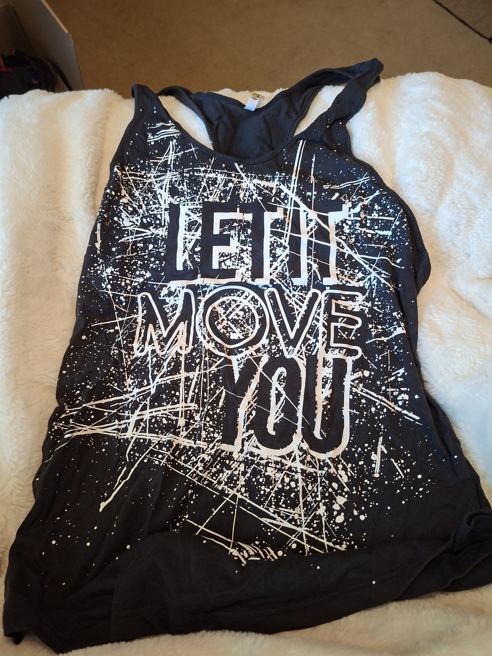 Zumba Fitness Black Tank Top with White Splatter "Let It Move You"